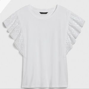 White Flutter-Sleeve Banana Republic top